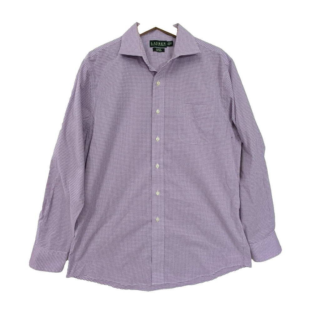 Lauren Ralph Lauren Dress Shirt Mens 16.5 34/35 Purple Check Slim Fit Non Iron